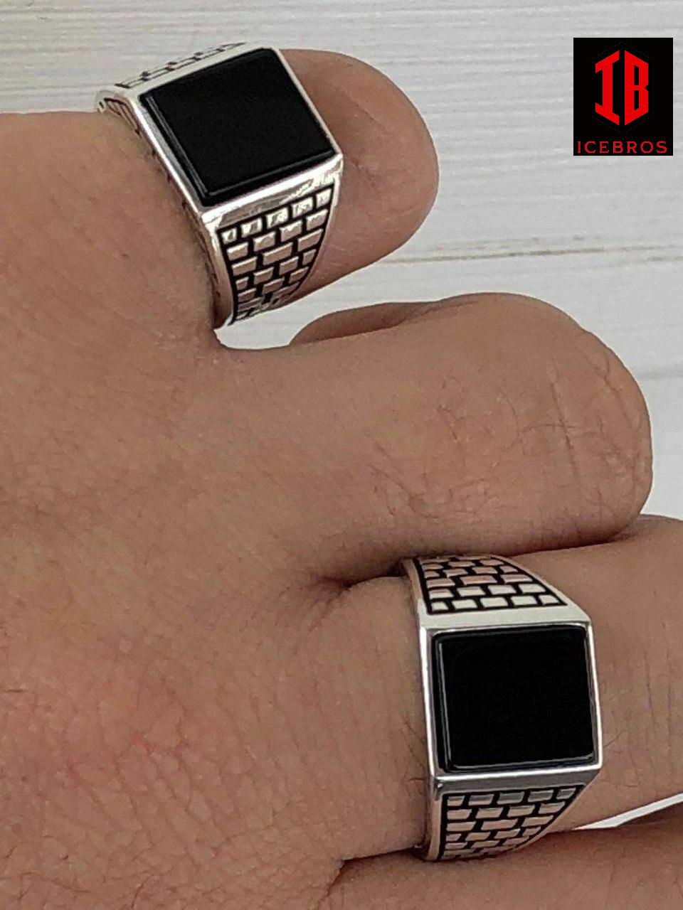 Handmade Real Solid 925 Sterling Silver Black Onyx Square Ring Sz 7 +  Pinky