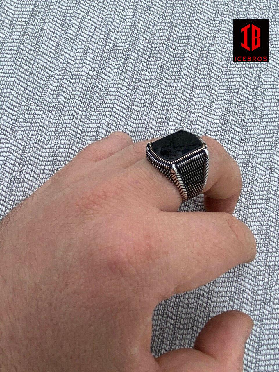 Men's Vermeil 925 Sterling Silver Black Onyx LARGE Ring Sz 7-13 ~16 Grams