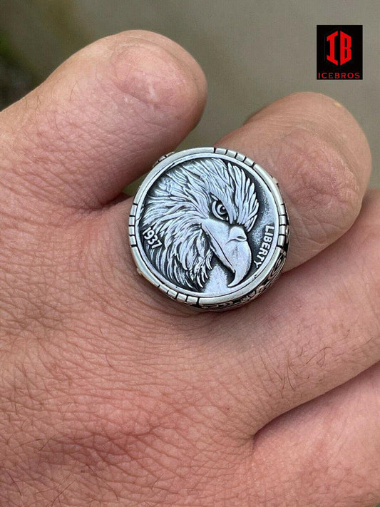 925 Sterling Silver Men's Coin Ring USA Eagle American Liberty Dollars