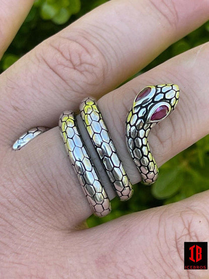 Snake Eye Ring Solid 925 Sterling Silver Wrap Around Cobra Purple Eyes Sizes 5-12