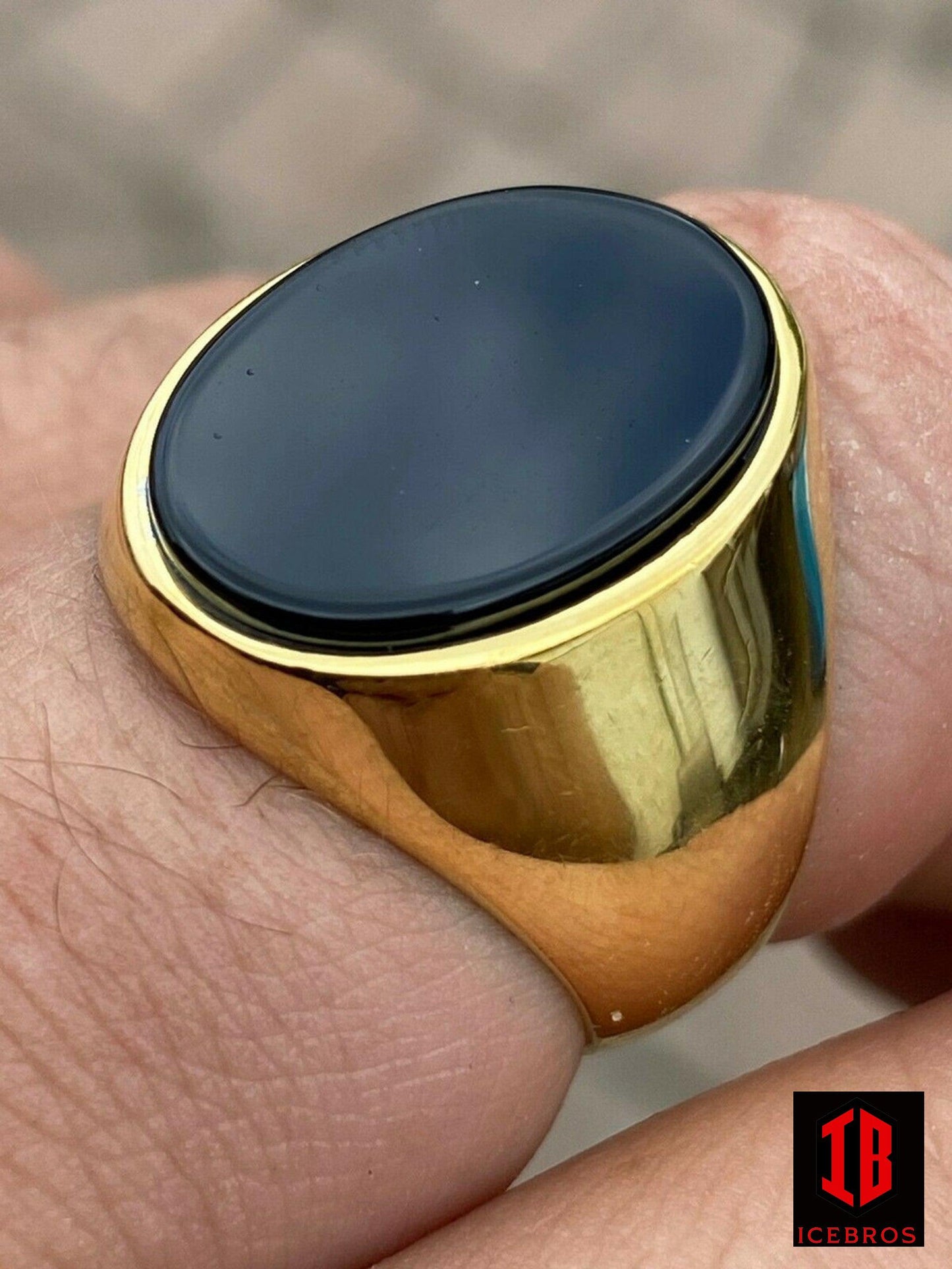 14k Gold Over Solid 925 Sterling Silver Black Onyx Signet Ring Vermeil