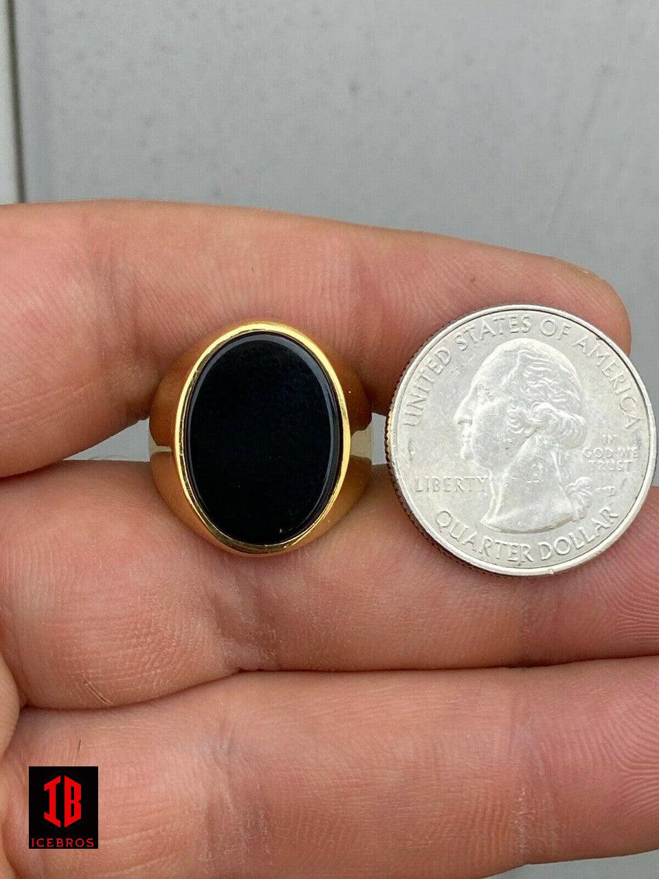 14k Gold Over Solid 925 Sterling Silver Black Onyx Signet Ring Vermeil