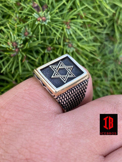 14k Gold & Fine Solid 925 Sterling Silver Jewish Star Of Magen David Ring