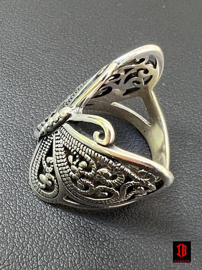 925 Sterling Silver Large Butterfly Ring Oxidized Rhodium Vintage Finish