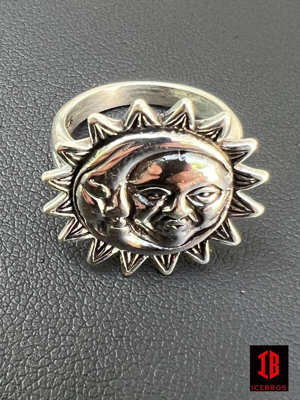 925 Sterling Silver Oxidized Celestial Crescent Sun & Moon Ring BoHo Ring