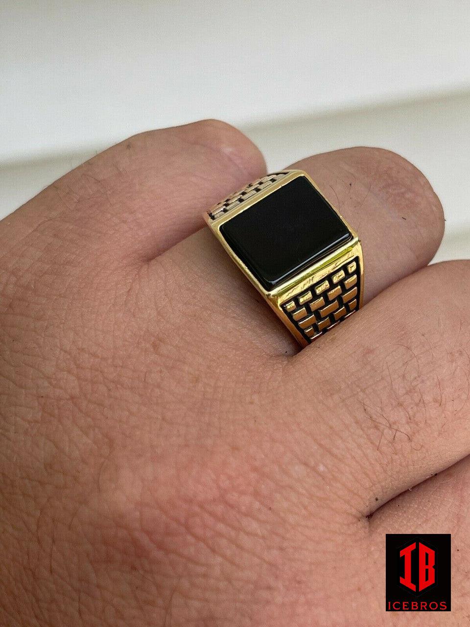 Handmade Real Solid 925 Sterling Silver Black Onyx Square Ring Sz 7 +  Pinky