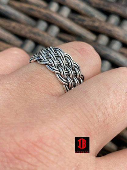 Men's Braided Weave RING Oxidize Rhodium Over Solid 925 Silver Pinky Wedding Band