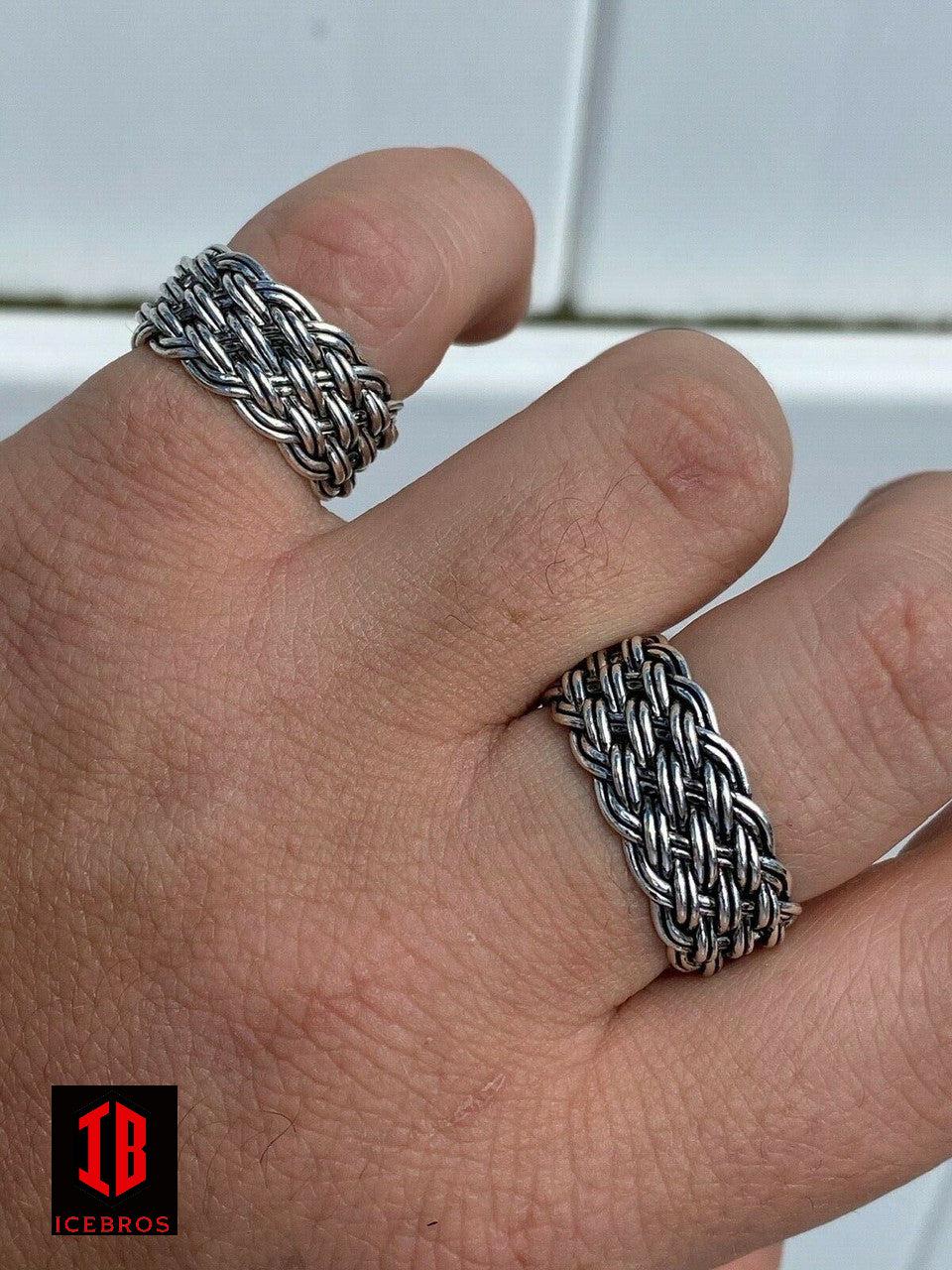 Men's Braided Weave RING Oxidize Rhodium Over Solid 925 Silver Pinky Wedding Band