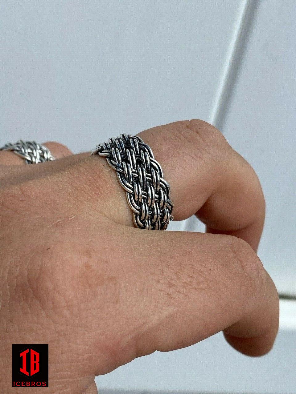 Men's Braided Weave RING Oxidize Rhodium Over Solid 925 Silver Pinky Wedding Band