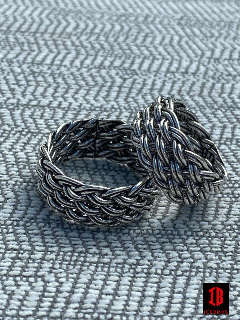 Men's Braided Weave RING Oxidize Rhodium Over Solid 925 Silver Pinky Wedding Band