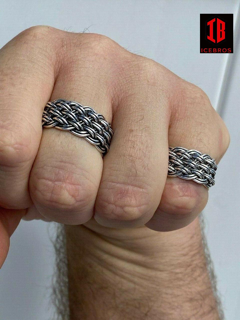 Men's Braided Weave RING Oxidize Rhodium Over Solid 925 Silver Pinky Wedding Band