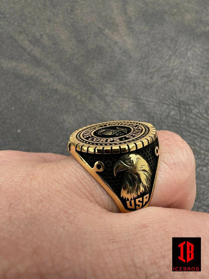 Men's 14k Gold Vermeil 925 Silver US Marine Corps Sempre Fi Ring