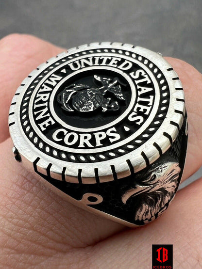 Men's 14k Gold Vermeil 925 Silver US Marine Corps Sempre Fi Ring