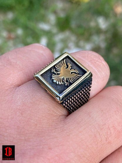 14k Vermeil 925 Sterling Silver Albanian Double Headed Eagle Ring