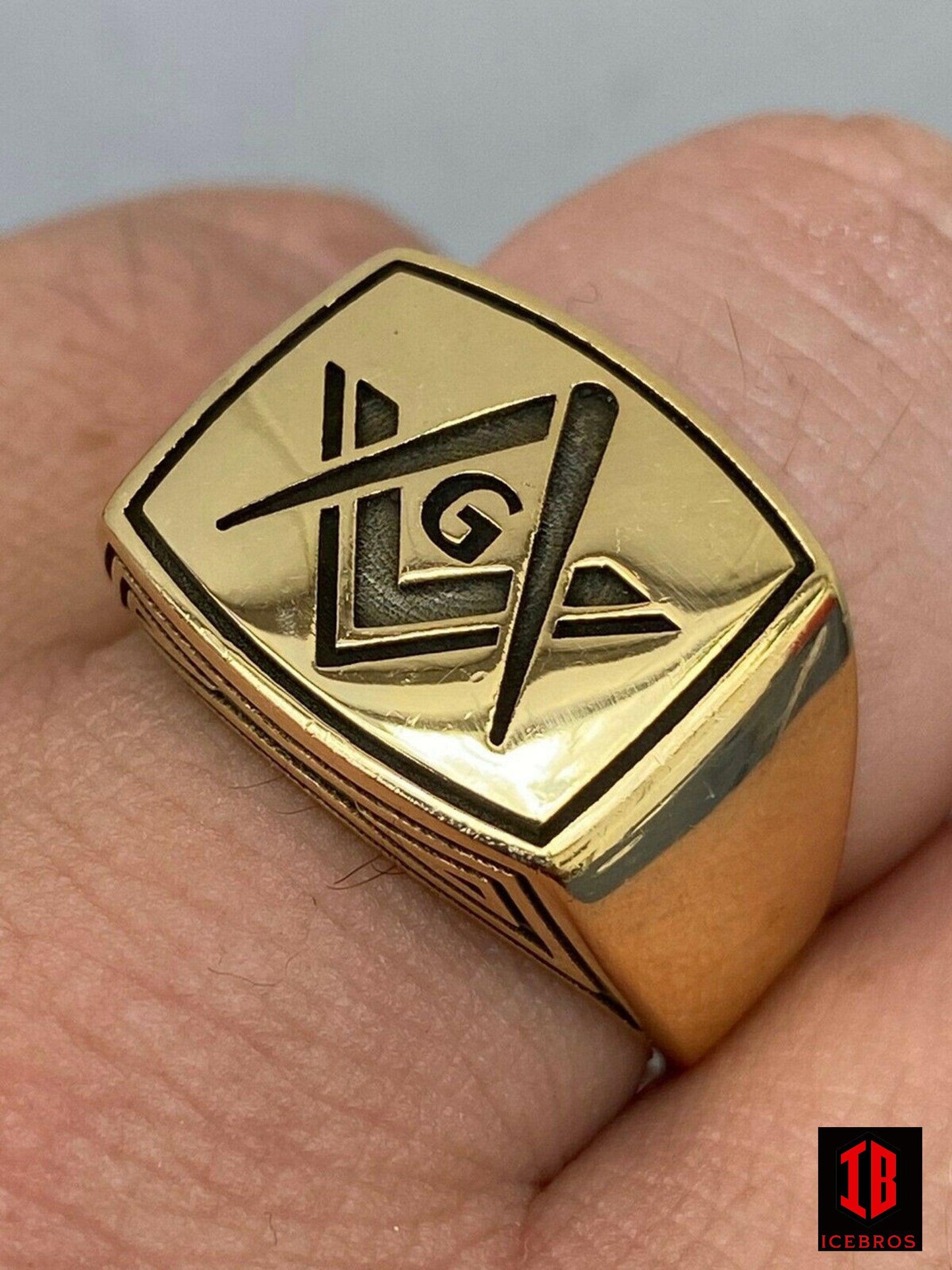 Men's 14k Gold Over Real Solid 925 Sterling Silver Free Mason G Masonic Ring