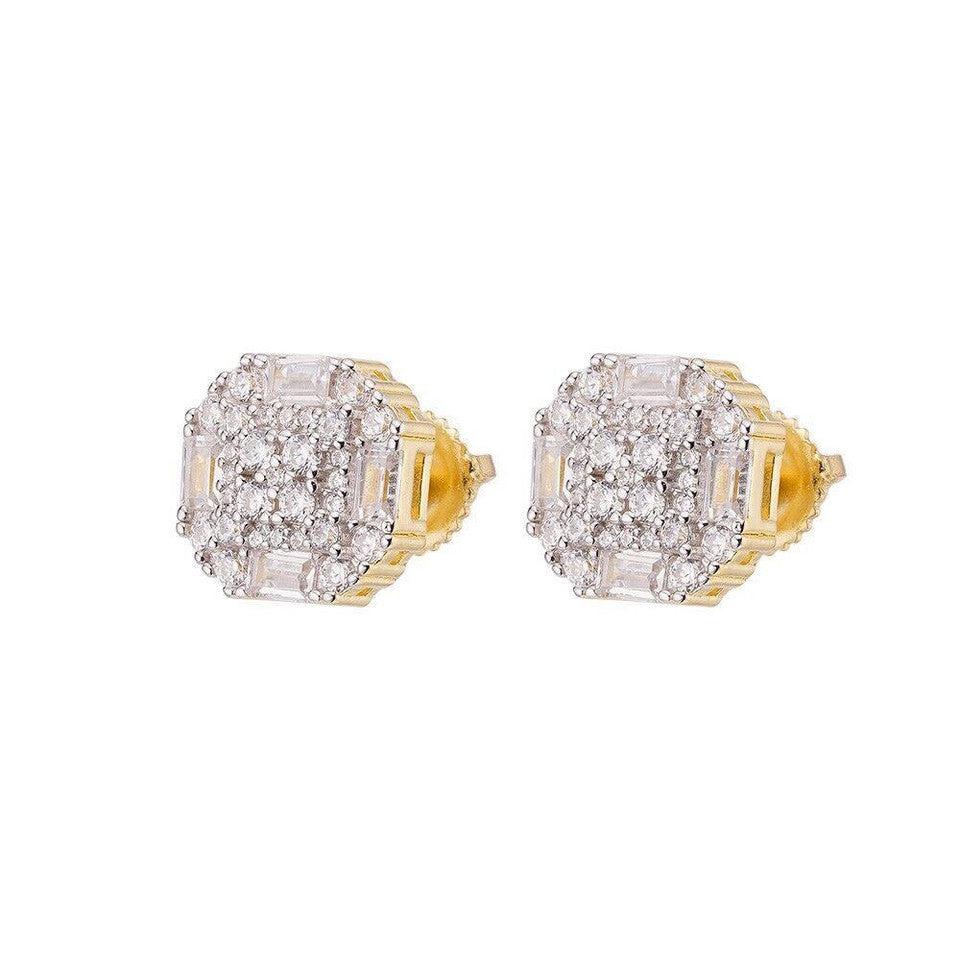 Cubic Zirconia 925 Silver 14k Gold Bonded Ice Screw-back Earrings 10mm Baguette Studs