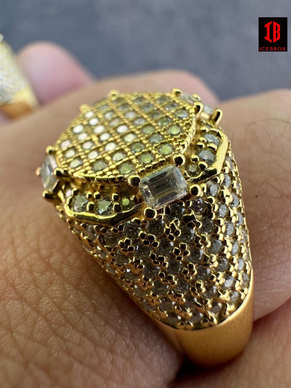 Men 10k 925 Silver 14k Gold Plated MOISSANITE Baguette Pinky RING Hip Hop