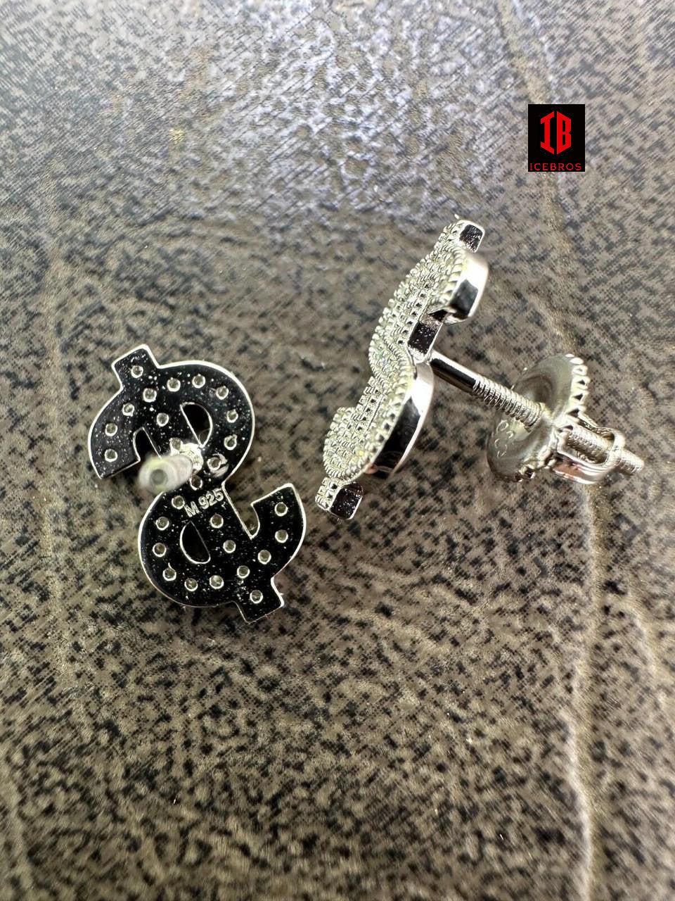 MOISSANITE Unisex 925 Silver Men Ladies Dollar Sign $ Money Earrings Iced Studs