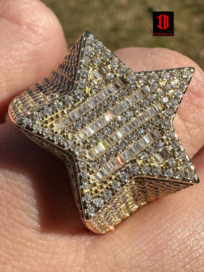 Cubic Zirconia 14k Gold & 925 Silver Iced Baguette Star Ring