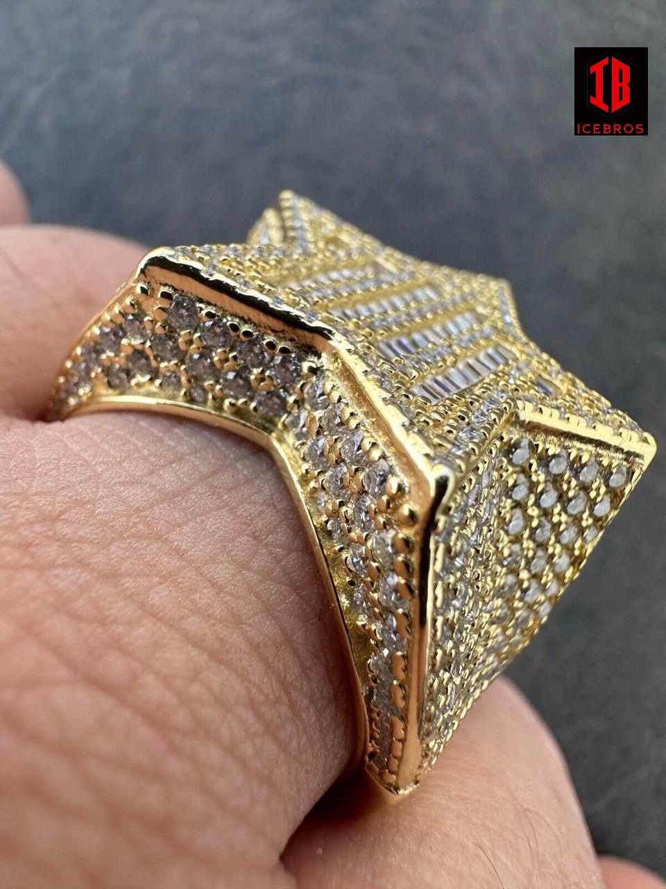 Cubic Zirconia 14k Gold & 925 Silver Iced Baguette Star Ring