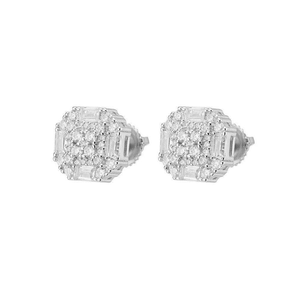 Cubic Zirconia 925 Silver 14k Gold Bonded Ice Screw-back Earrings 10mm Baguette Studs