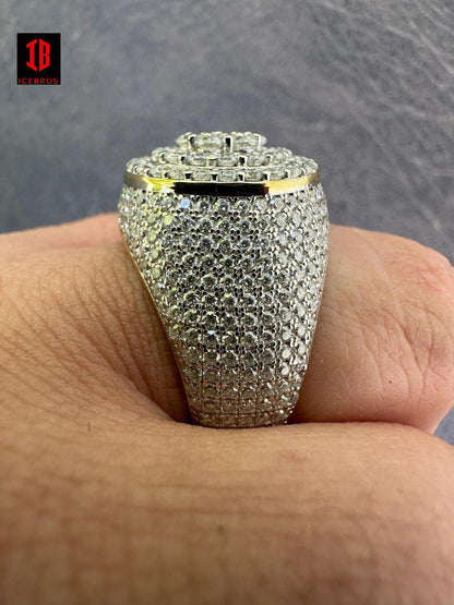 Men's Solid 925 Sterling Silver MOISSANITE Passes Diamond Tester Cluster Pinky RING