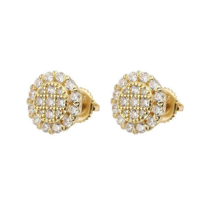 14K Gold and White Gold Iced CLUSTER Round Bling Screw Back STUD EARRINGS for Men and Women, Hip Hop Jewelry, 925 Silver Moissanite Earrings