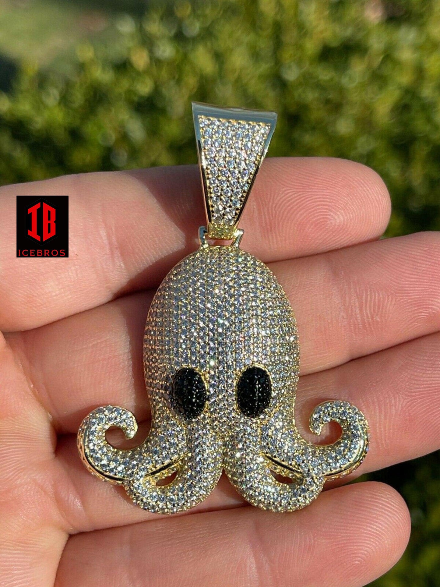 Octopus Emoji Charm Solid 925 Sterling Silver ICED Diamond Hip Hop Piece Iced