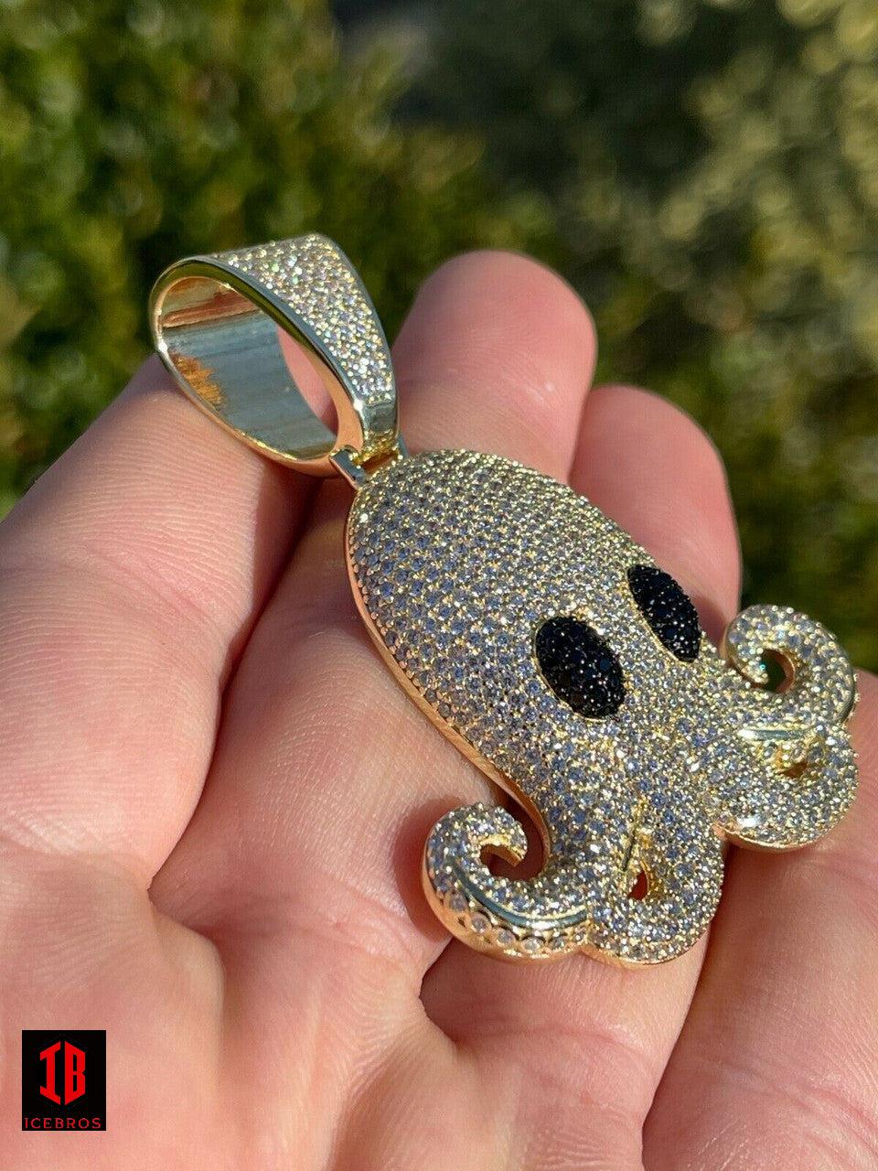 Octopus Emoji Charm Solid 925 Sterling Silver ICED Diamond Hip Hop Piece Iced