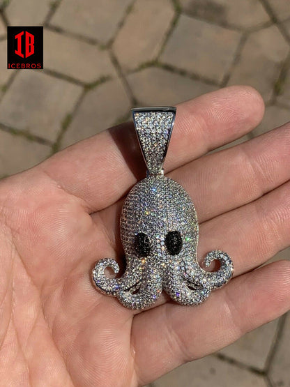 Octopus Emoji Charm Solid 925 Sterling Silver ICED Diamond Hip Hop Piece Iced