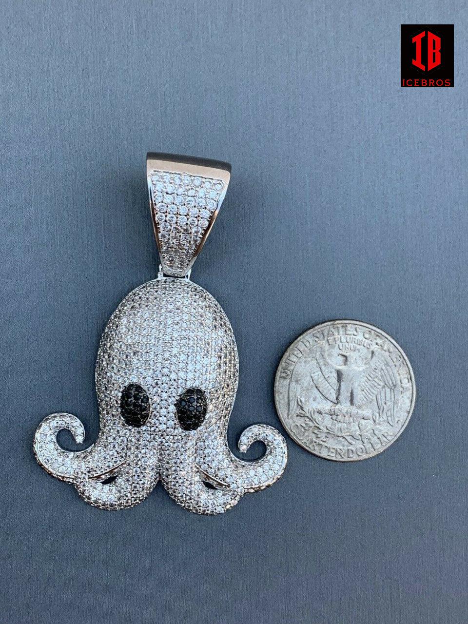 Octopus Emoji Charm Solid 925 Sterling Silver ICED Diamond Hip Hop Piece Iced