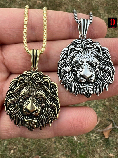 925 Sterling Silver Black Gold Rasta African Lion Leo Pendant Necklace