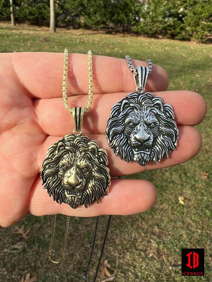 925 Sterling Silver Black Gold Rasta African Lion Leo Pendant Necklace