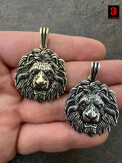 925 Sterling Silver Black Gold Rasta African Lion Leo Pendant Necklace