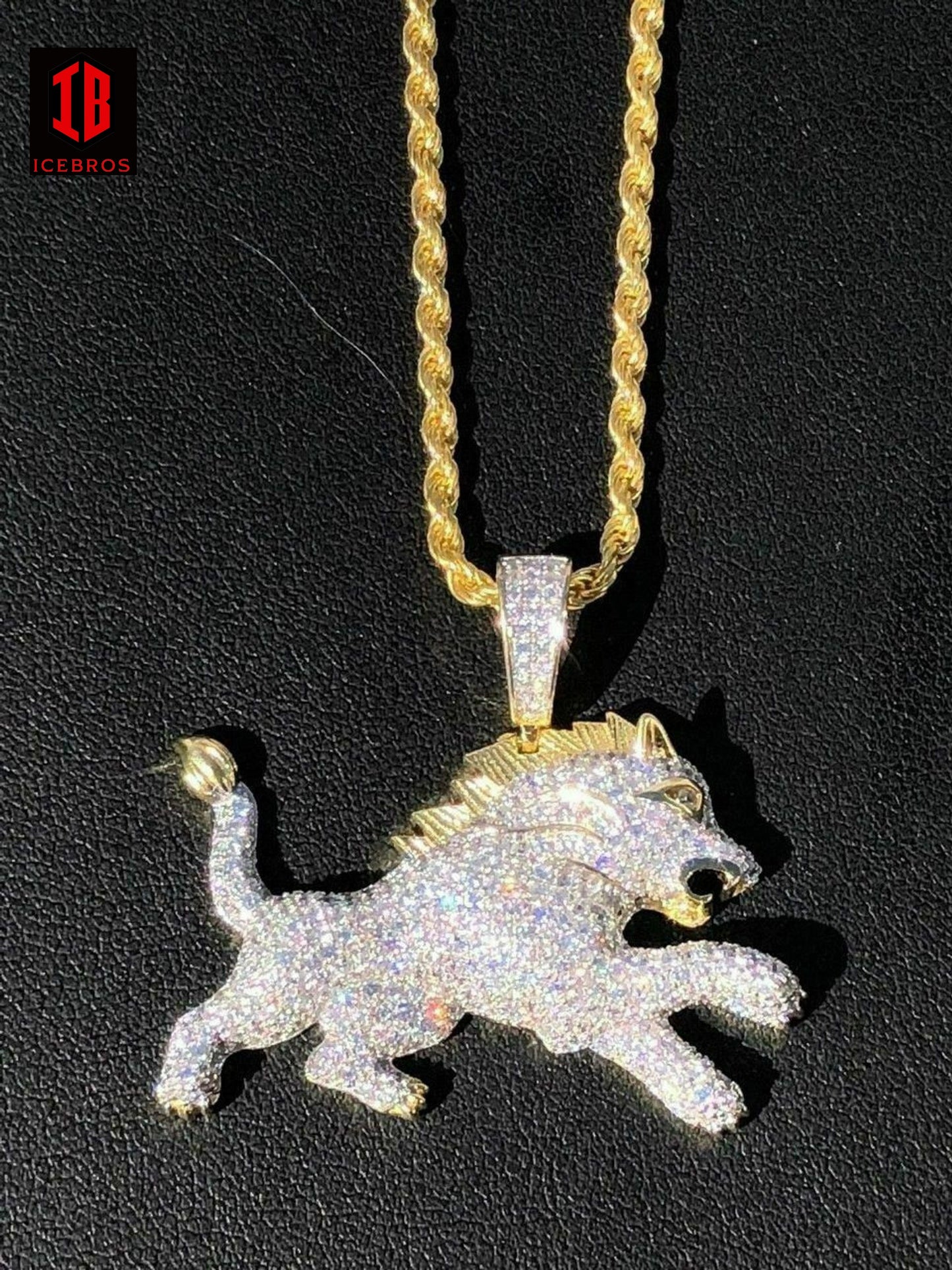 Vermeil 925 Silver Real Iced 2ct Diamond Rasta Lion Iced Leo Pendant White Gold