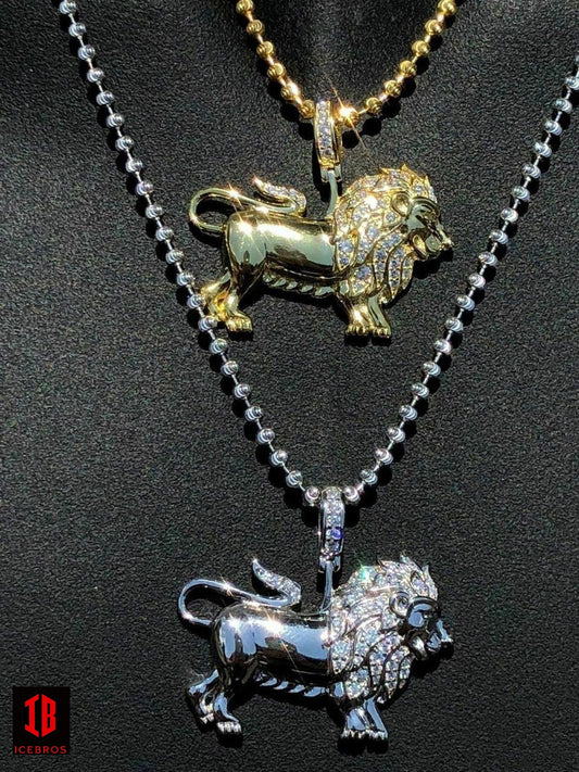 950 Silver 2ct cz Diamond Rasta Lion Of Judah African Leo Pendant 14k Gold