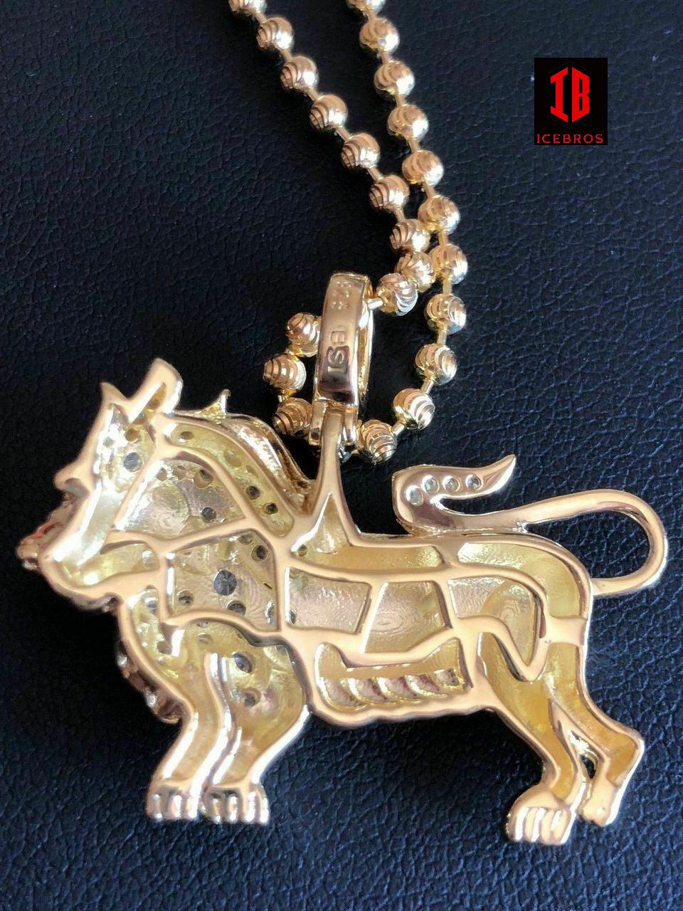950 Silver 2ct cz Diamond Rasta Lion Of Judah African Leo Pendant 14k Gold