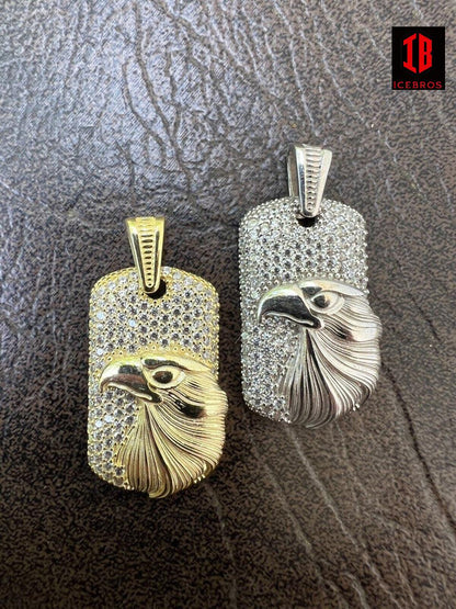 925 Sterling Silvern14k Gold Vermeil American 3D Bald Eagle Bird Square Pendant