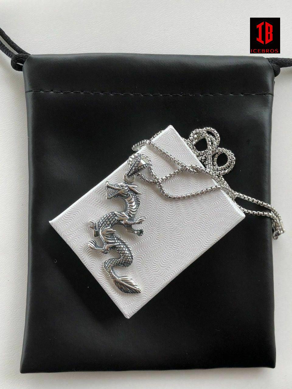 925 Sterling Silver Chinese Pagan Dragon Men's Pendant & Chain