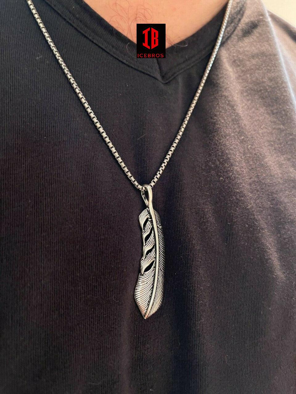 925 Sterling Silver Eagle Feather Charm Necklace Gold Men's Women's