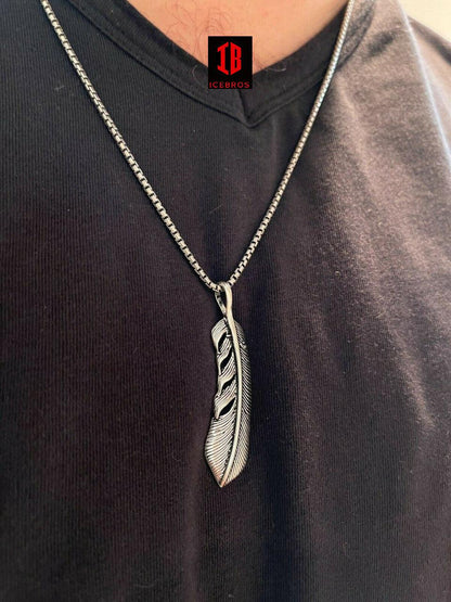 925 Sterling Silver Eagle Feather Charm Necklace Gold Men's Women's