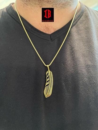 925 Sterling Silver Eagle Feather Charm Necklace Gold Men's Women's