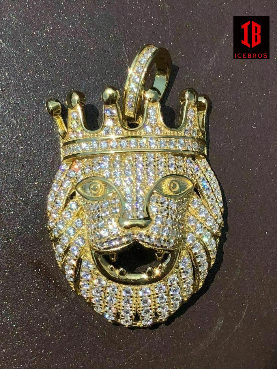 Lion Crown Bail Solid 925 Sterling Silver Pendant Diamond African Rasta LEO Chain