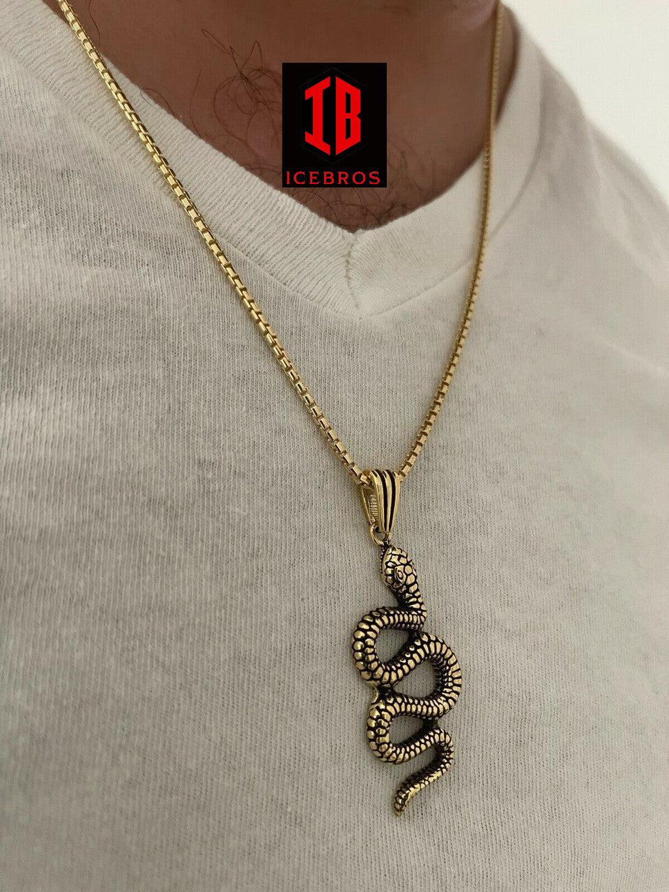 925 Sterling Silver Cobra Snake Viper Pendant White Gold Necklace Large