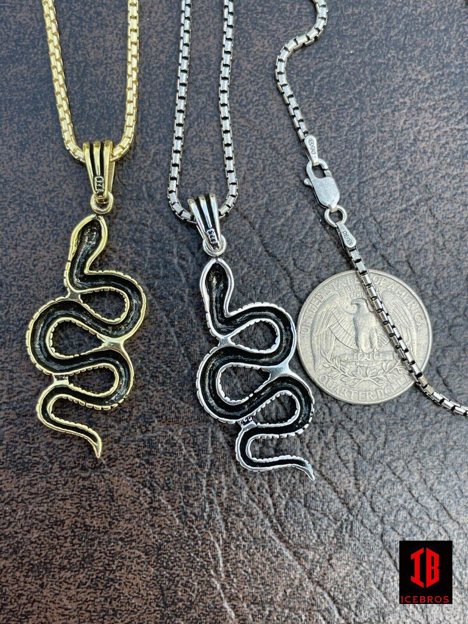 925 Sterling Silver Cobra Snake Viper Pendant White Gold Necklace Large