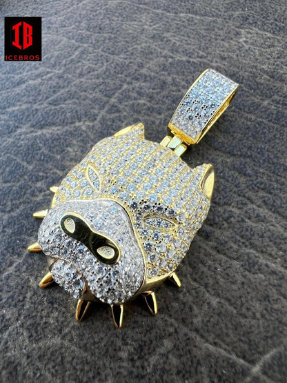 Moissanite 925 Silver 14k Gold Pitbull Dog Pendant Necklace Passes Diamond Test