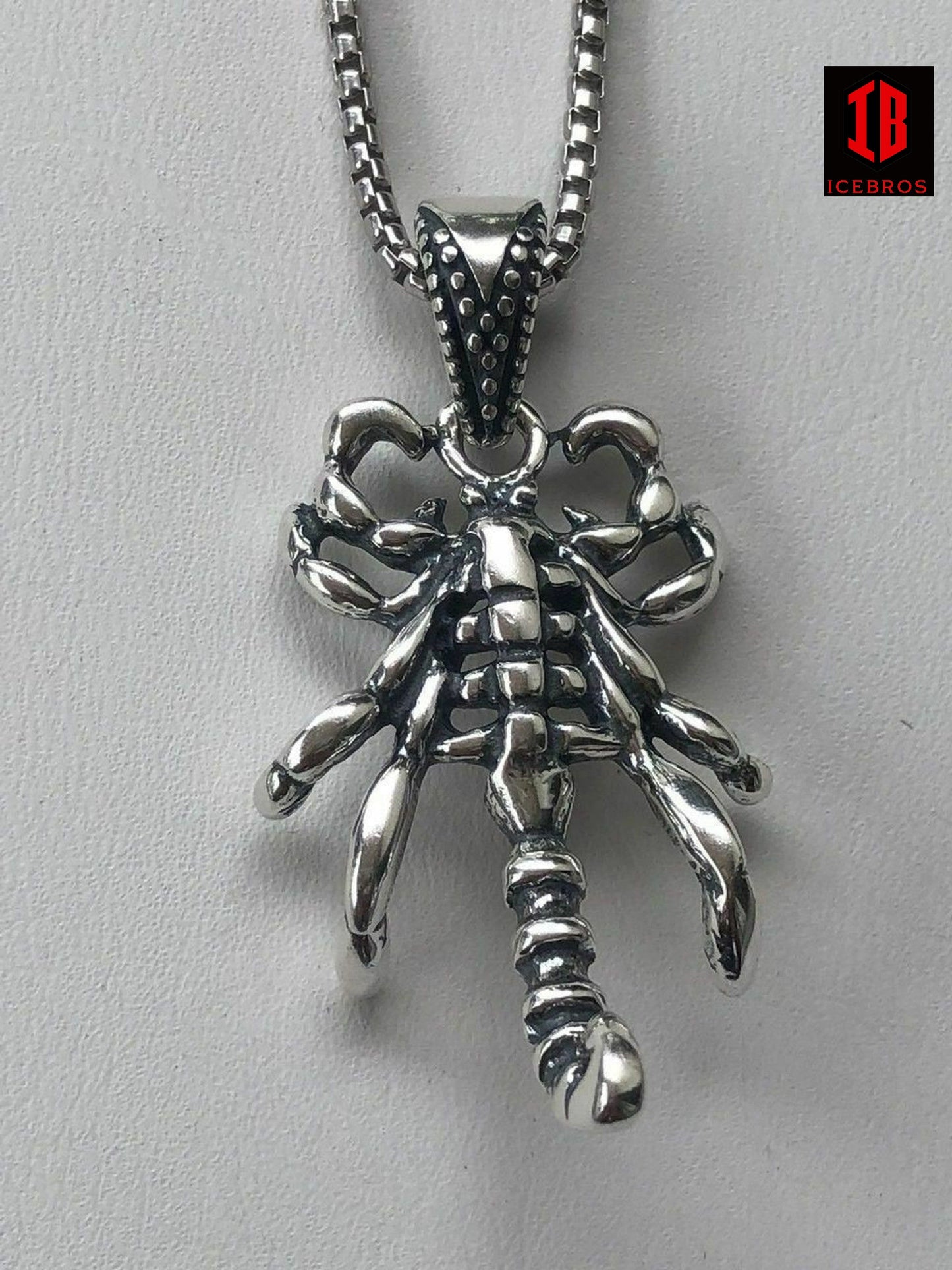Vermeil 925 Sterling Silver Scorpio Scorpion Men's Biker Pendant W. 22” Chain Italy
