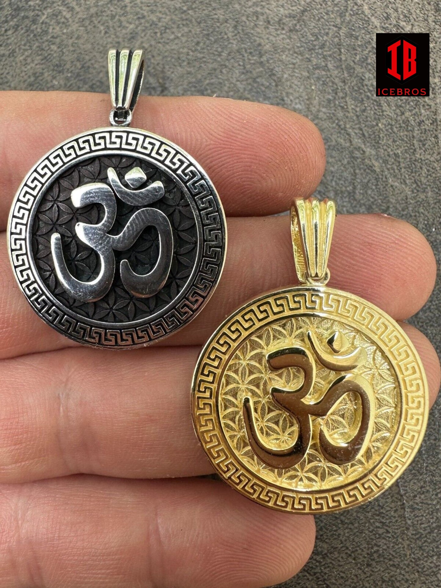 925 Silver Plata 14k Gold Plated Ohn Hindu Om Big 1" Medallion Pendant Necklace