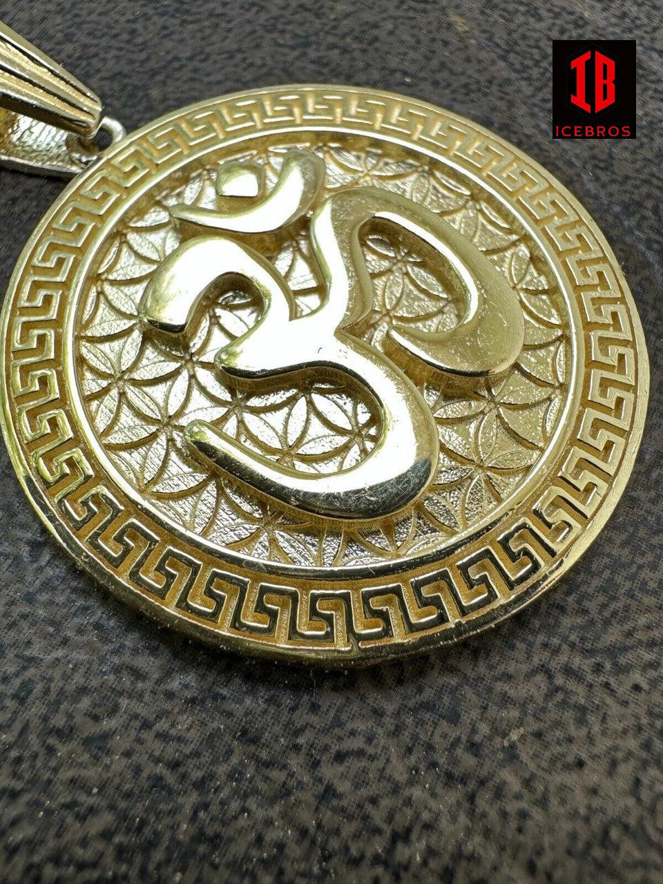 925 Silver Plata 14k Gold Plated Ohn Hindu Om Big 1" Medallion Pendant Necklace