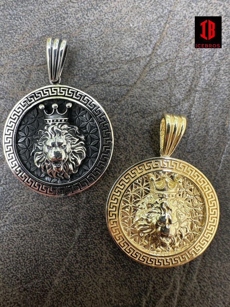 925 Silver 999 14k Gold Plated Lion King Of Jungle Medallion Pendant Chain